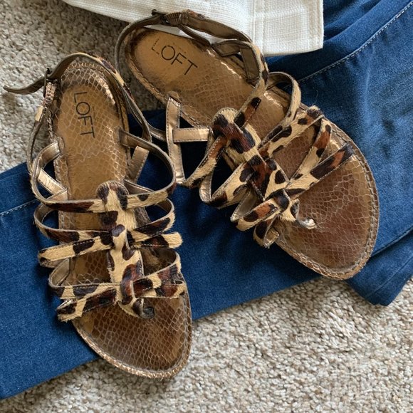 Real Cowhide Animal Cheetah Print Strappy Flat Sandals - Picture 1 of 10